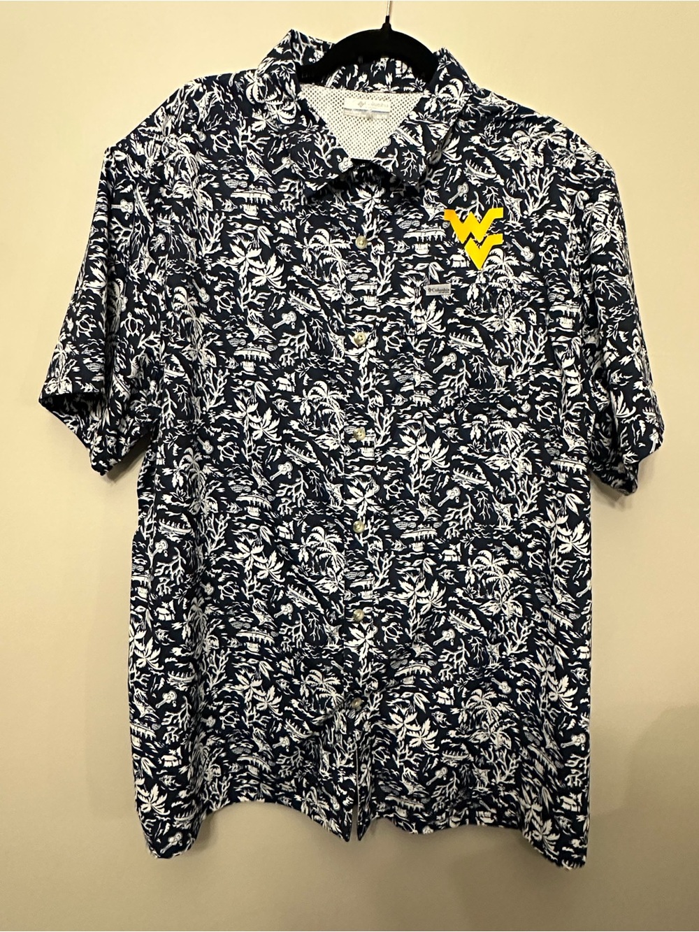 Columbia PFG West Virginia Mountaineers Shirt Mens XL Hawaiian Fishing WVU